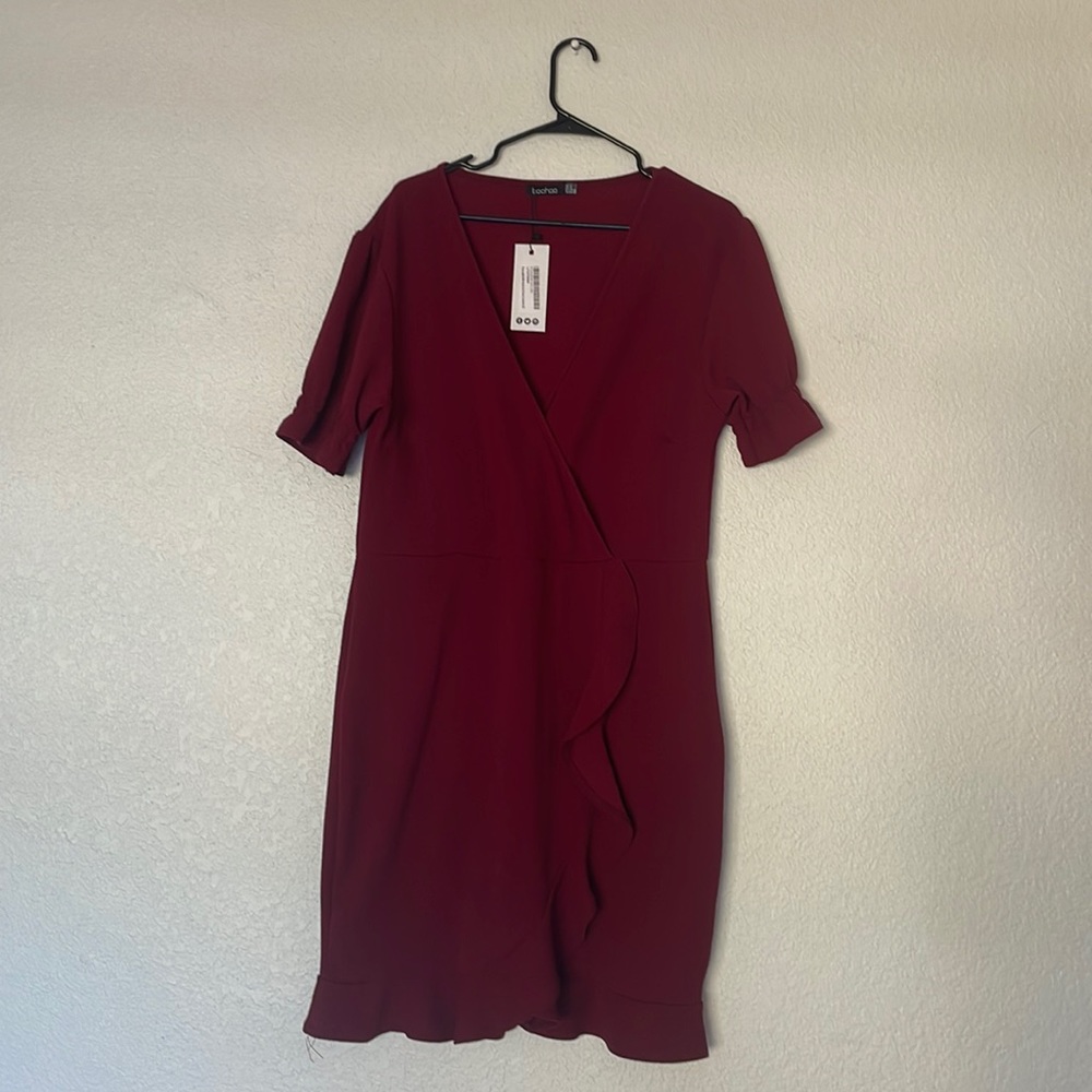 Red Boohoo Plus Size Ruffle Dress